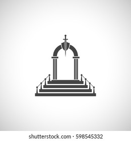 Abstract background - arch silhouette. Arch icon. Shield and sword.