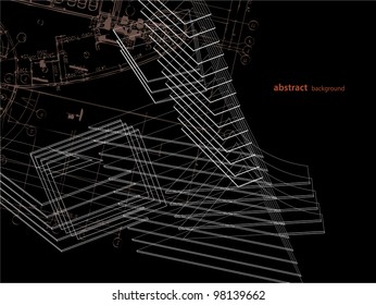 Abstract background with architectural drawings and building breadboard model
