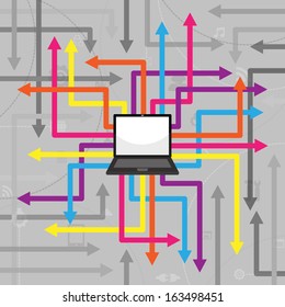 Abstract background Arrow Notebook, Social network background with media icons