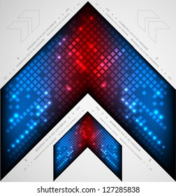 Abstract background with arrow. Pixel art. Vector