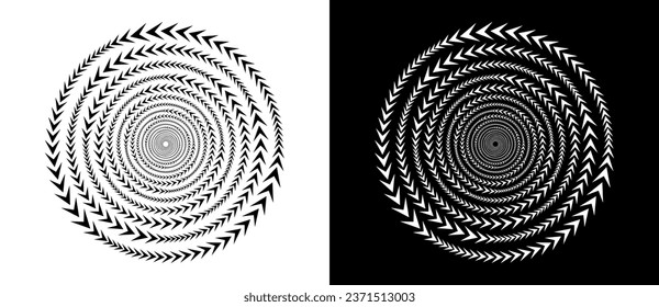 Abstract background with arrows in circle. Art design spiral as logo or icon. A black figure on a white background and an equally white figure on the black side.