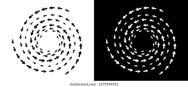 Abstract background with arrows in circle. Art design spiral as logo or icon. A black figure on a white background and an equally white figure on the black side.