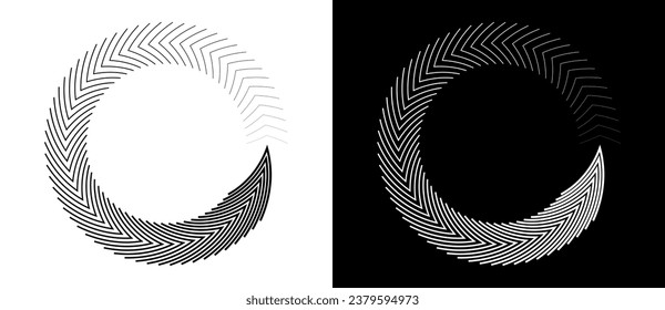 Abstract background with arrows in circle. Art design spiral as logo or icon. A black figure on a white background and an equally white figure on the black side.