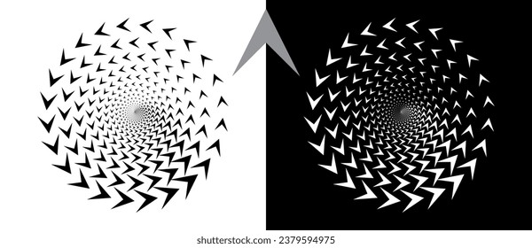 Abstract background with arrows in circle. Art design spiral as logo or icon. A black figure on a white background and an equally white figure on the black side.