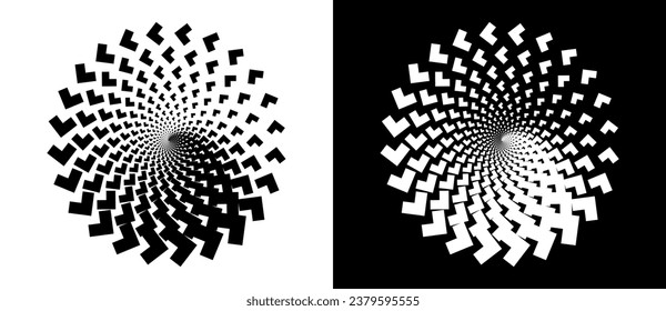 Abstract background with arrows in circle. Art design spiral as logo or icon. A black figure on a white background and an equally white figure on the black side.