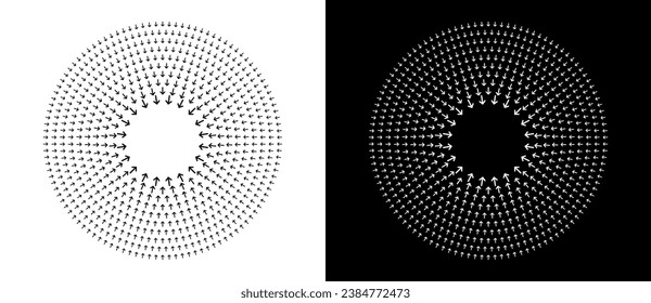 Abstract background with arrows in circle. Art design spiral as logo or icon. A black figure on a white background and an equally white figure on the black side.