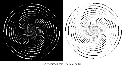 Fondo Abstractas con flechas en círculo. Espiral de diseño de arte como logotipo o icono. Una figura negra sobre un fondo blanco y una figura igualmente blanca en el lado negro.