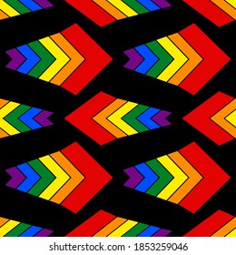 Flechas de fondo abstractas LGBT sobre fondo negro, patrón transparente, textura para diseño, ilustración vectorial
