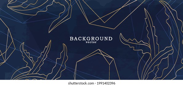 Abstract background art with botanical leaves on dark blue background. Tidewater colors wall art decor. Boho style minimalistic background. Vector illustration.
