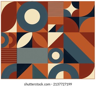 Abstract background in art deco style, with the use of blue, orange, red colors. Used in web design, posters, banners, patterns.