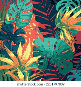 Abstract background art nature vector image. Modern line art wallpaper. Boho foliage tropical botanical leaves and floral pattern design for summer banner sale , wall art, prints and fabrics