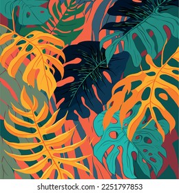 Abstract background art nature vector image. Modern line art wallpaper. Boho foliage tropical botanical leaves and floral pattern design for summer banner sale , wall art, prints and fabrics