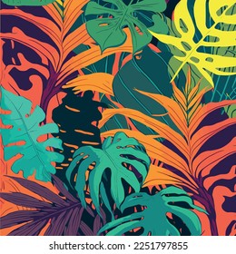 Abstract background art nature vector image. Modern line art wallpaper. Boho foliage tropical botanical leaves and floral pattern design for summer banner sale , wall art, prints and fabrics
