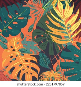 Resumen de la imagen vectorial de la naturaleza del arte de fondo. Fondo de pantalla de arte moderno. Hojas botánicas tropicales de boho y diseño de patrones florales para la venta de pancartas de verano , arte mural, estampados y telas