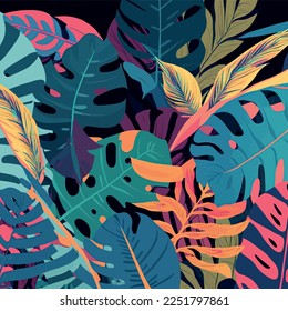 Abstract background art nature vector image. Modern line art wallpaper. Boho foliage tropical botanical leaves and floral pattern design for summer banner sale , wall art, prints and fabrics