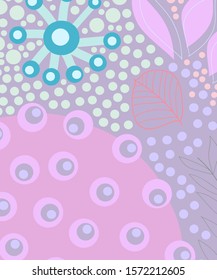 Abstract background artistic header with lines circles and leaves. Silhouettes of plants. Graphic design. Hand drawn texture. Perfect for website, card, poster, cover, invitation, brochure. Vector.