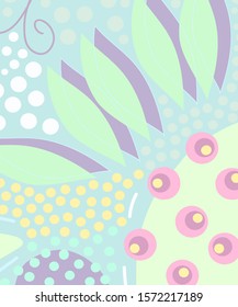 Abstract background artistic header with lines circles and leaves. Silhouettes of plants. Graphic design. Hand drawn texture. Perfect for website, card, poster, cover, invitation, brochure. Vector.