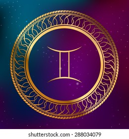 Abstract background astrology concept gold horoscope zodiac sign twin circle frame illustration vector