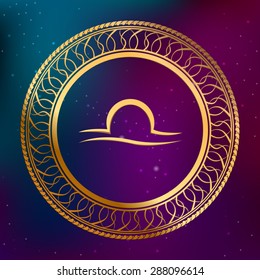 Abstract background astrology concept gold horoscope zodiac sign libra circle frame illustration vector