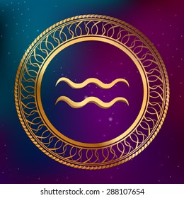 Abstract background astrology concept gold horoscope zodiac sign aquarius circle frame illustration vector
