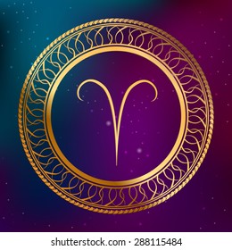 Abstract background astrology concept gold horoscope zodiac sign Aries circle frame illustration vector