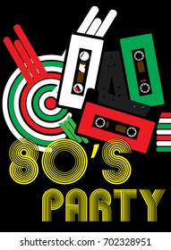 Abstract Background - Audio Tapes and 80s Party Sign