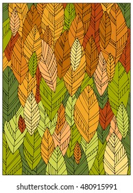 Abstract background with autumn falling leaves; hand drawn leaves vector