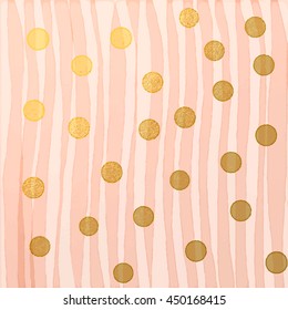 Abstract background autumn inspired pink watercolor lines and golden dots texture vector.
