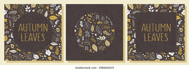Abstract background with autumn leaves and berries. Vector illustration. A pattern, a banner with an inscription. Set.