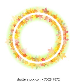 Abstract background with autumn maple leaves. Round banner free space in center for your text. Vector illustration