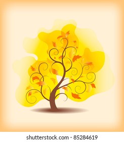 abstract background autumn tree with ripe apples and yellow leaves