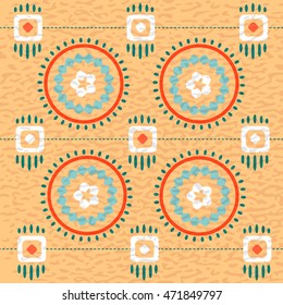 Abstract background with aztec ornament in beige color. Vector illustration.