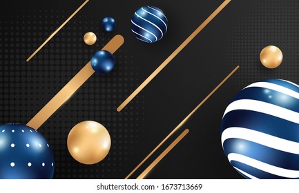 Fondo abstracto con bola. Burbujas azules y doradas.
