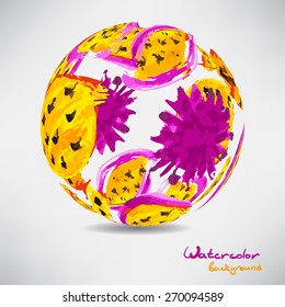 Abstract background with a ball of colored watercolor yellow plants