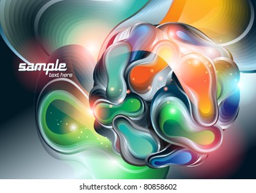Abstract background with ball and transforming shining forms. Vector illustration.