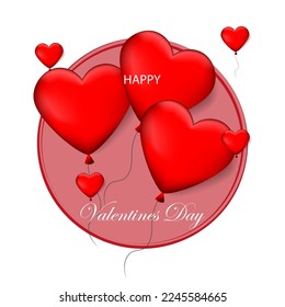 Abstract background with balloon hearts and decorative elements, postcard, poster for Valentine's day