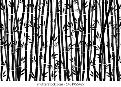 Abstract background - bamboo forest. Black drawing of bamboo stalks on a white background. Vector illustration