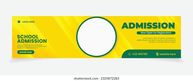 abstract background banner design social media cover. school admission green and yellow color. enroll now. open for registration text template.