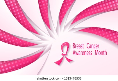 Abstract background  or banner or template visited card or flyer book covers with cut paper halftones or  with grunge and  halftones pink ribbon for Breast Cancer Awareness Day