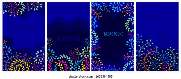 Abstract background banner vector plants for decorative design with night theme. Design templates with copy space for text. Vertical banners.
Вanner design set. Flat colorful vector illustration.
