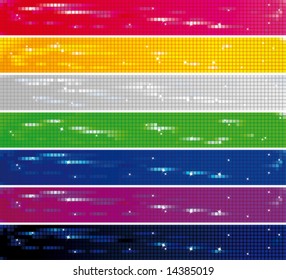Abstract background banners, decorated with squares, grunge elements and stripes on a dark background. VECTOR (See Jpeg Also In My Portfolio)