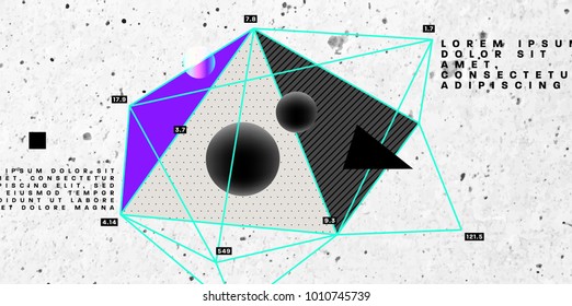 Abstract background with bauhaus, memphis, glitch and hipster style graphic geometric elements. Applicable for placards, brochures, posters, covers and banners. Vector illustrations.