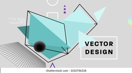 Abstract background with bauhaus, memphis, glitch and hipster style graphic geometric elements. Applicable for placards, brochures, posters, covers and banners. Vector illustrations.