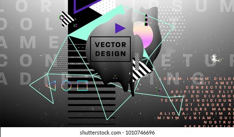 Abstract background with bauhaus, memphis, glitch and hipster style graphic geometric elements. Applicable for placards, brochures, posters, covers and banners. Vector illustrations.