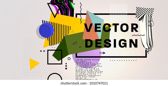 Abstract background with bauhaus, memphis, glitch and hipster style graphic geometric elements. Applicable for placards, brochures, posters, covers and banners. Vector illustrations.