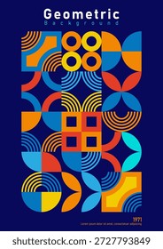 Fondo Abstractas Una hermosa disposición de varias Formas geométricas en múltiples colores, con espacio para el texto. Diseño de fondo azul. Adecuado para tarjetas, cubiertas de libros, carteles, signos y folletos.