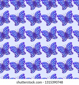 Abstract background of beautiful bright colorful butterflies with shadow. Seamless pattern. Vector illustration