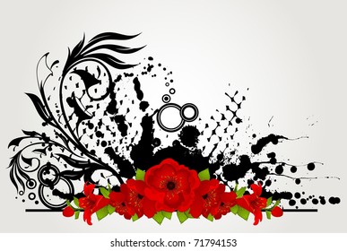 Abstract background with beautiful flowers and blots
