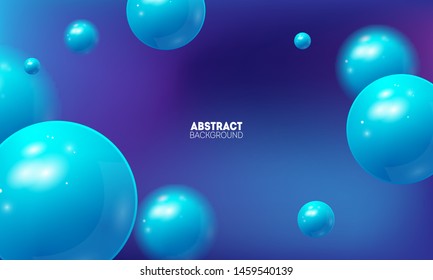 Fondo abstracto con bello gradiente y bolas 3d volantes. Diseño moderno de pancartas o carteles de moda con esferas azules