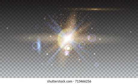 Abstract background, beautiful light rays and lens flare backdrop. Glow light effect. Star burst with sparkles. Abstract bright motion background. Isolated on trasparent.